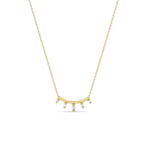 14k Graduated Baguette Diamond Curved Bar Necklace