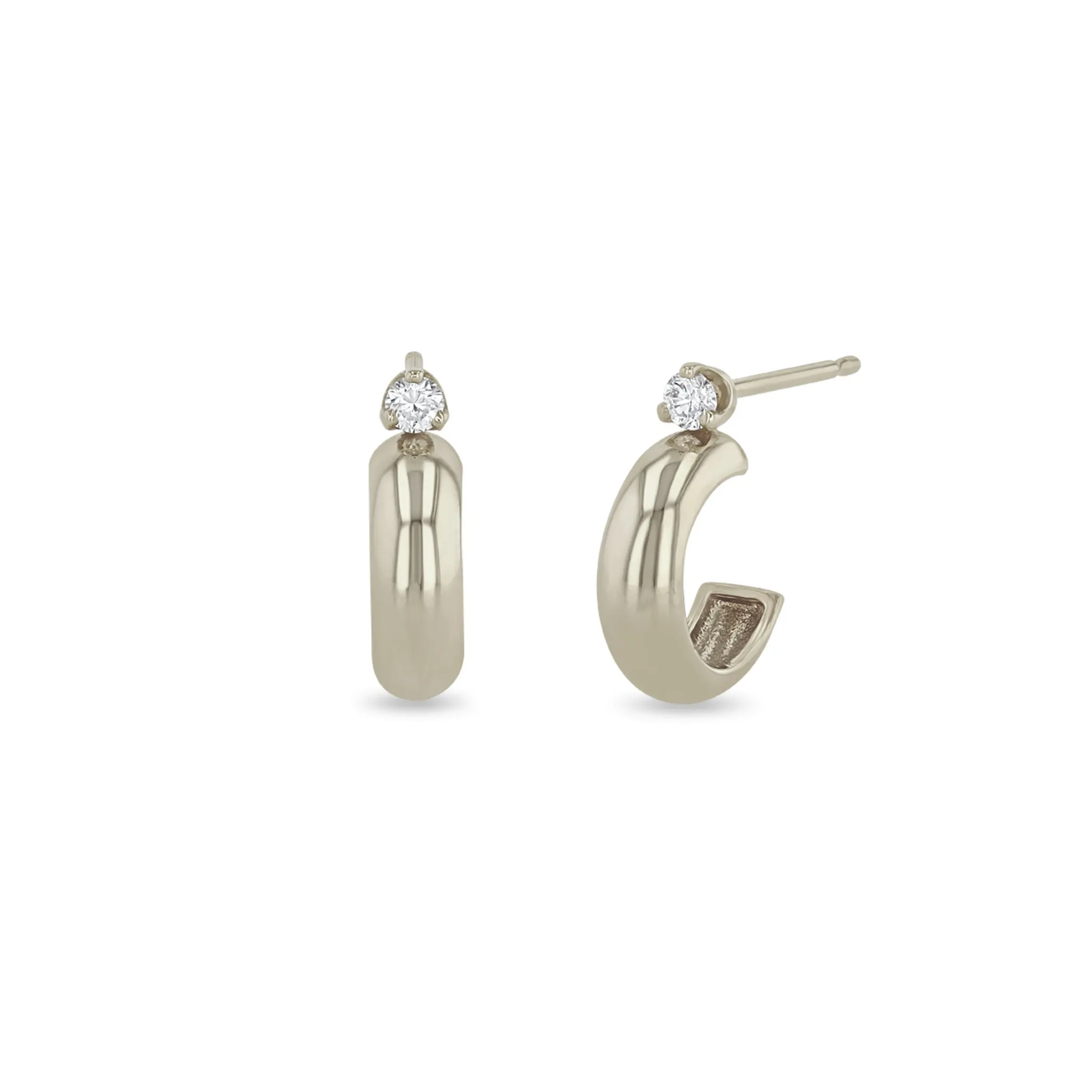 14k Prong Diamond Chubby Huggie Hoops