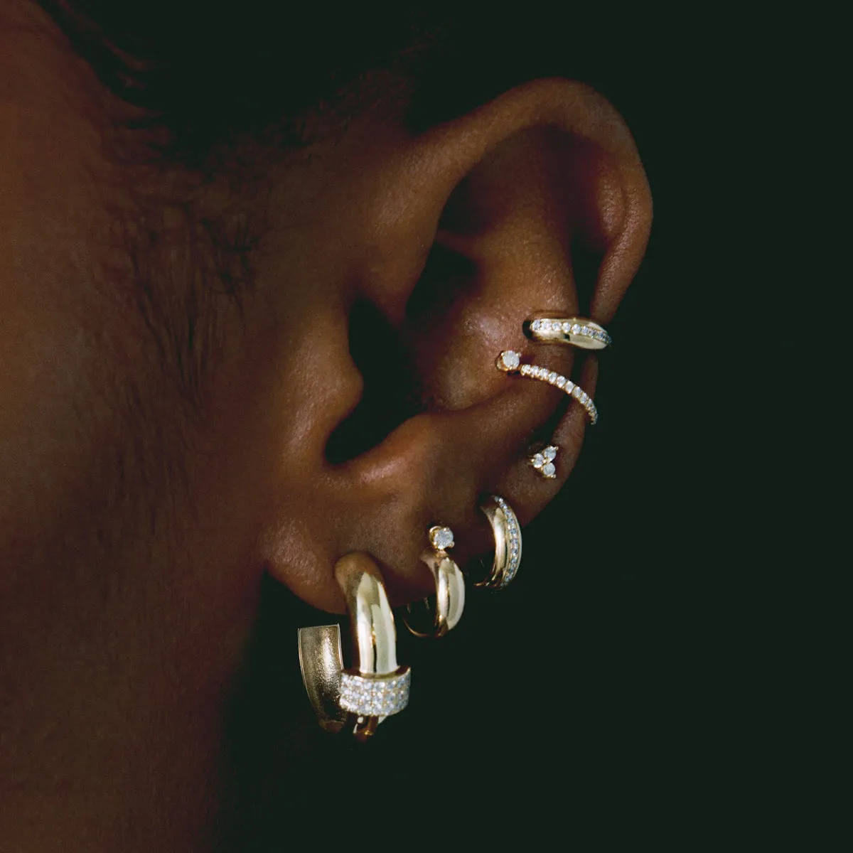 14k Prong Diamond Chubby Huggie Hoops