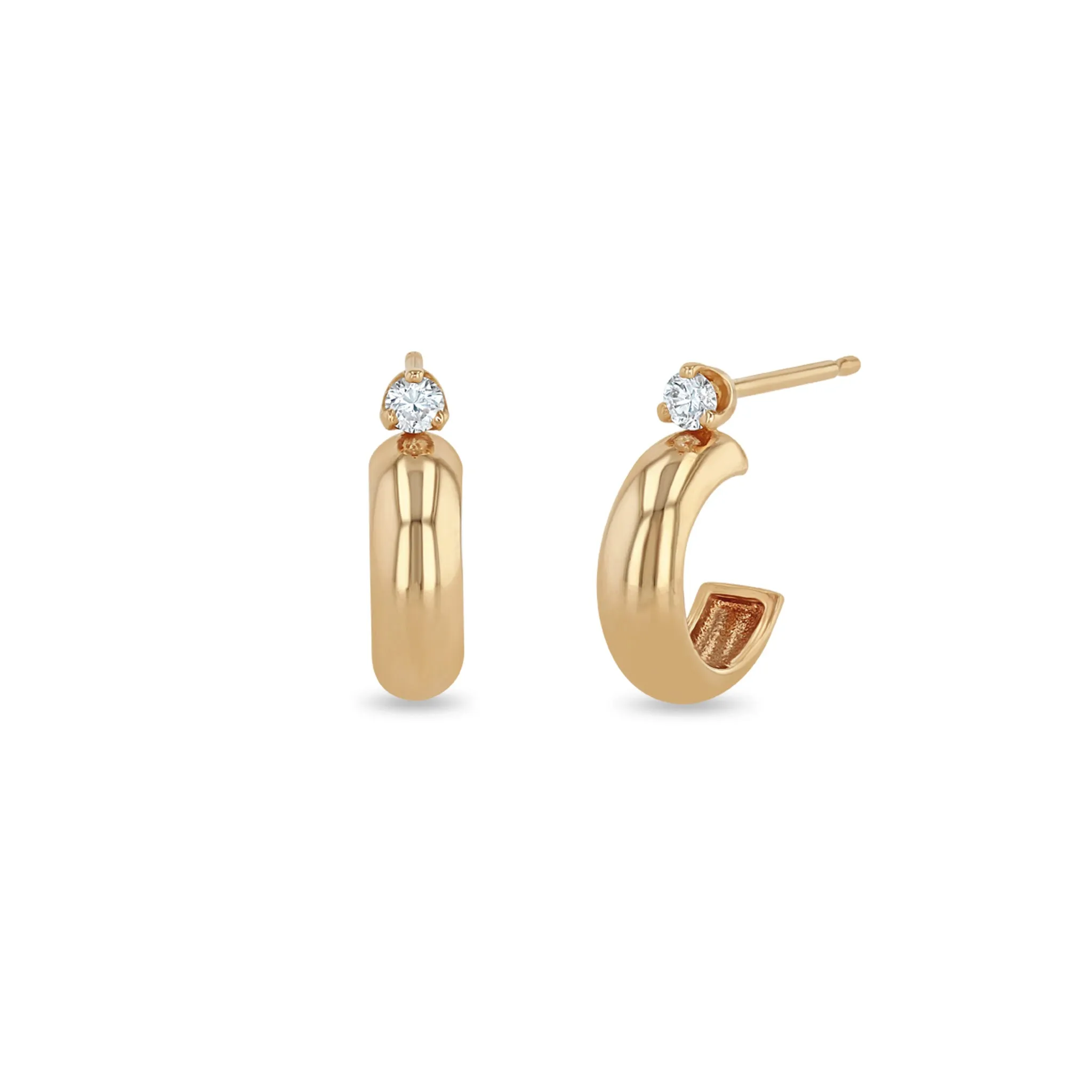 14k Prong Diamond Chubby Huggie Hoops