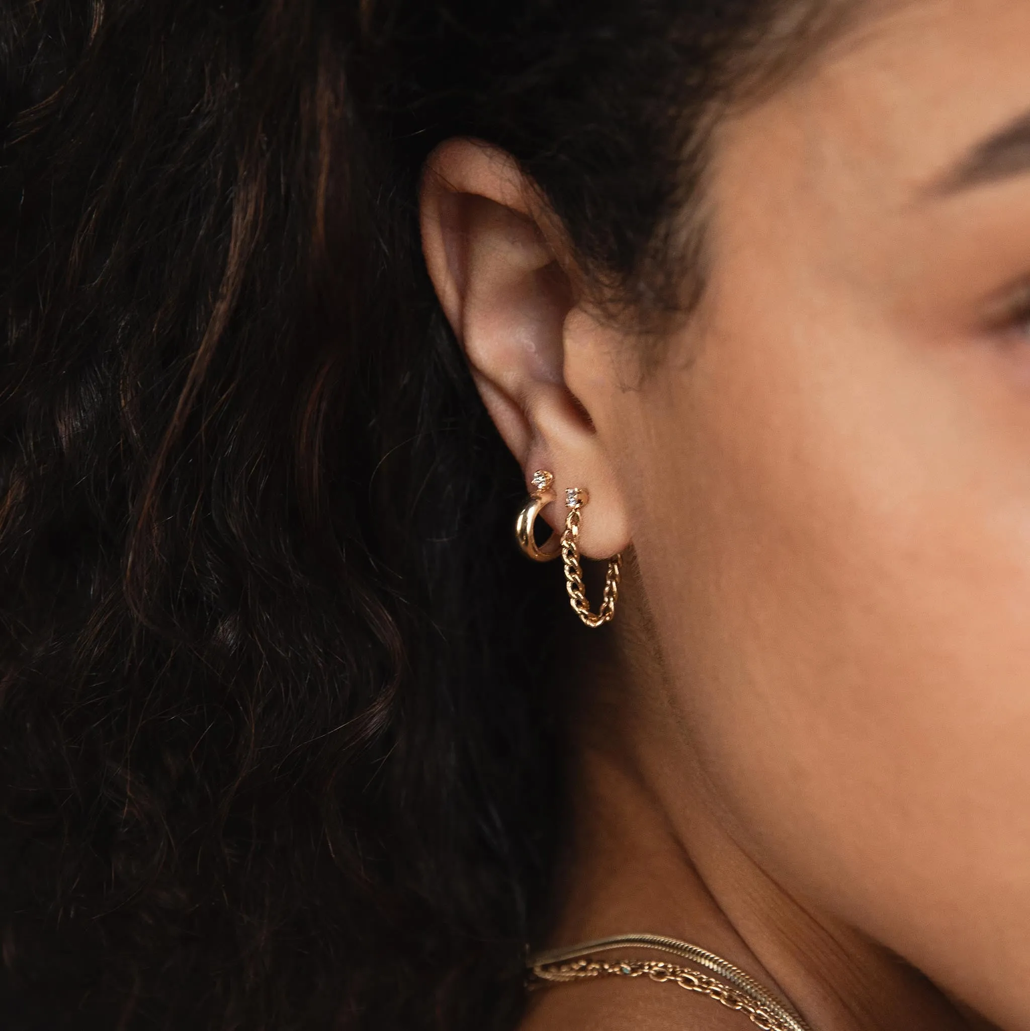14k Prong Diamond Chubby Huggie Hoops