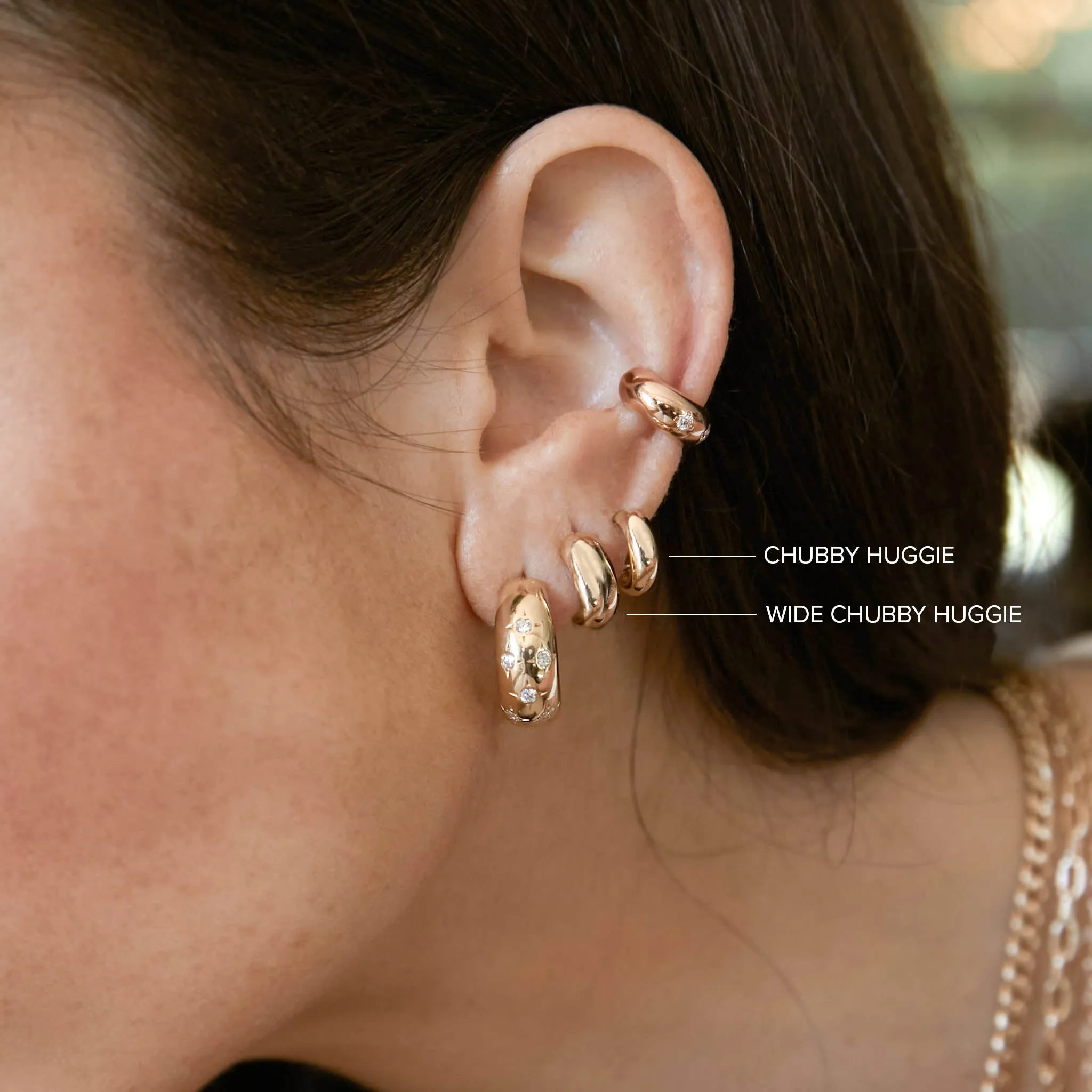 14k Prong Diamond Chubby Huggie Hoops