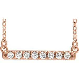 14K Rose 1/2 CTW Diamond French-Set Bar 16" Necklace