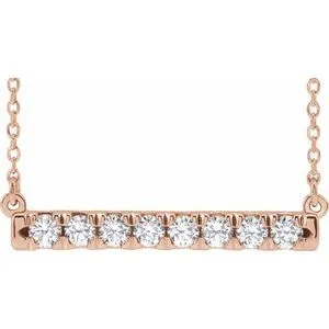 14K Rose 1/2 CTW Natural Diamond French-Set Bar 16" Necklace