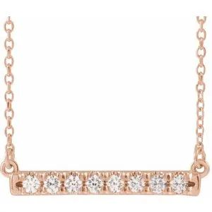 14K Rose 1/4 CTW Natural Diamond French-Set Bar 16" Necklace
