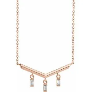 14K Rose 1/8 CTW Diamond V Bar 16" Necklace