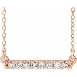 14K Rose 1/8 CTW Natural Diamond French-Set Bar 18" Necklace