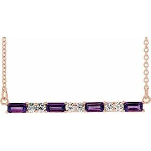 14K Rose Amethyst & 1/5 CTW Diamond Bar 16-18" Necklace