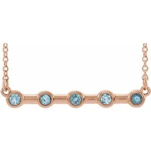 14K Rose Aquamarine Bezel-Set Bar 18" Necklace