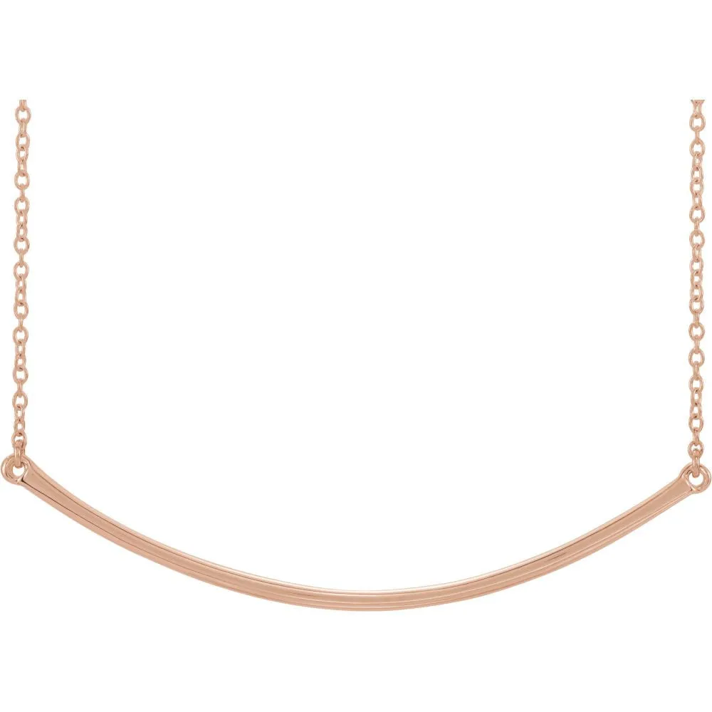 14k Rose Gold Curved 19.9" Bar Necklace