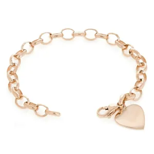 14k Rose Gold Oval Rolo Chain with Heart Charm Bracelet 7" 16.8 grams