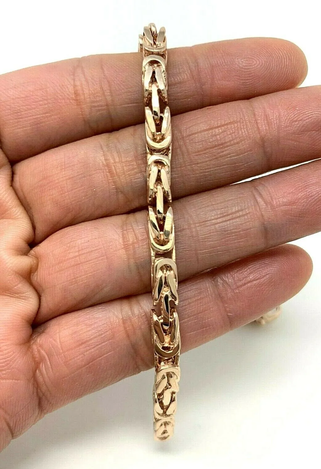 14k Rose Gold Solid Square Byzantine Bracelet Link Chain 7" - 9" 4.7mm
