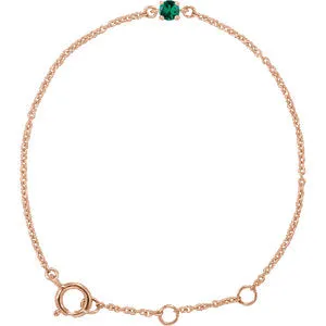 14K Rose Imitation Emerald Youth Birthstone 4 1/2-5 1/2" Bracelet