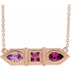 14K Rose Pink Multi-Gemstone Geometric Bar 16" Necklace