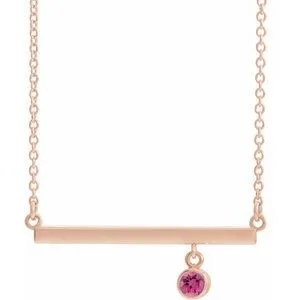 14K Rose Pink Tourmaline Bezel-Set 18" Bar Necklace