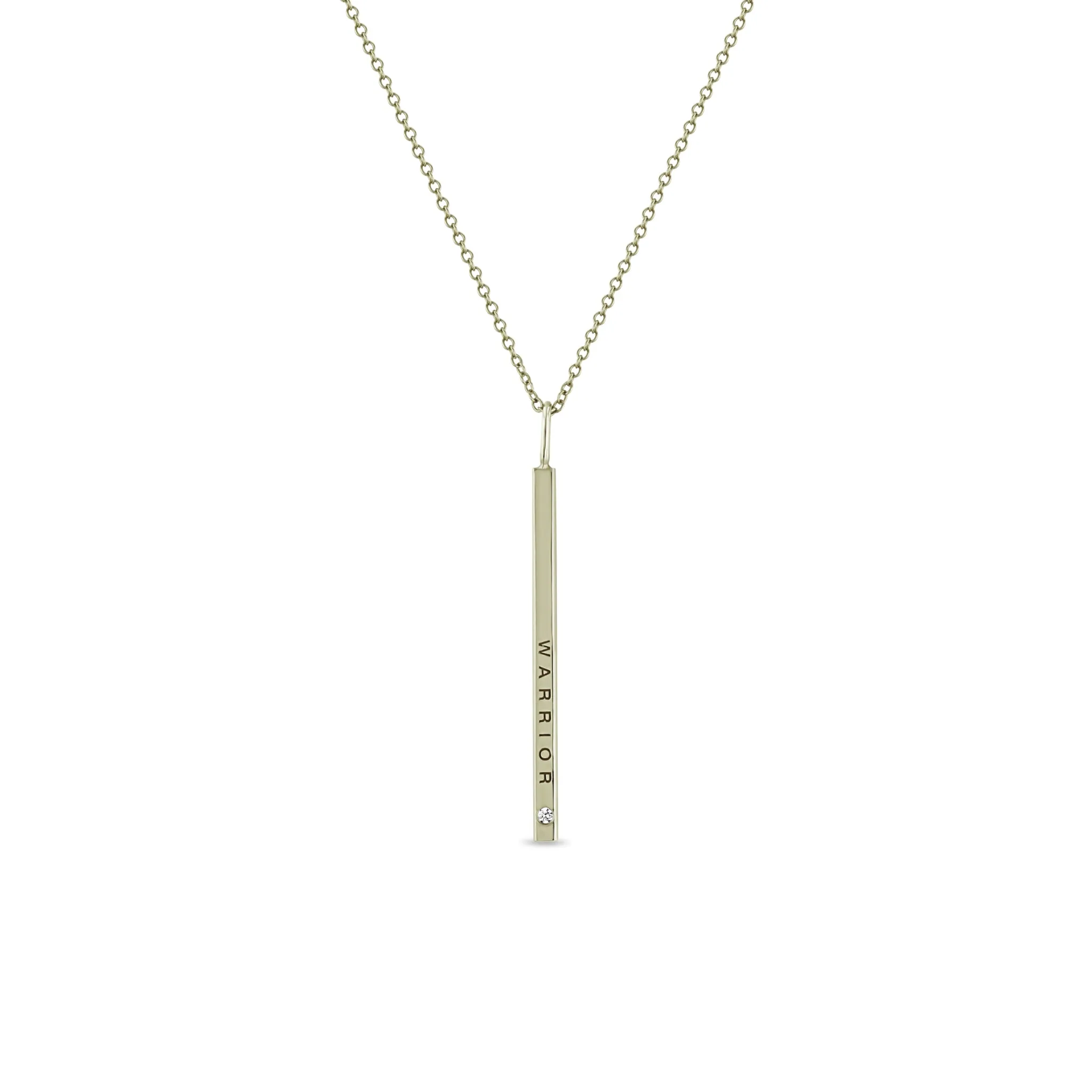 14k Thin Vertical ID Bar with Diamond Pendant Necklace