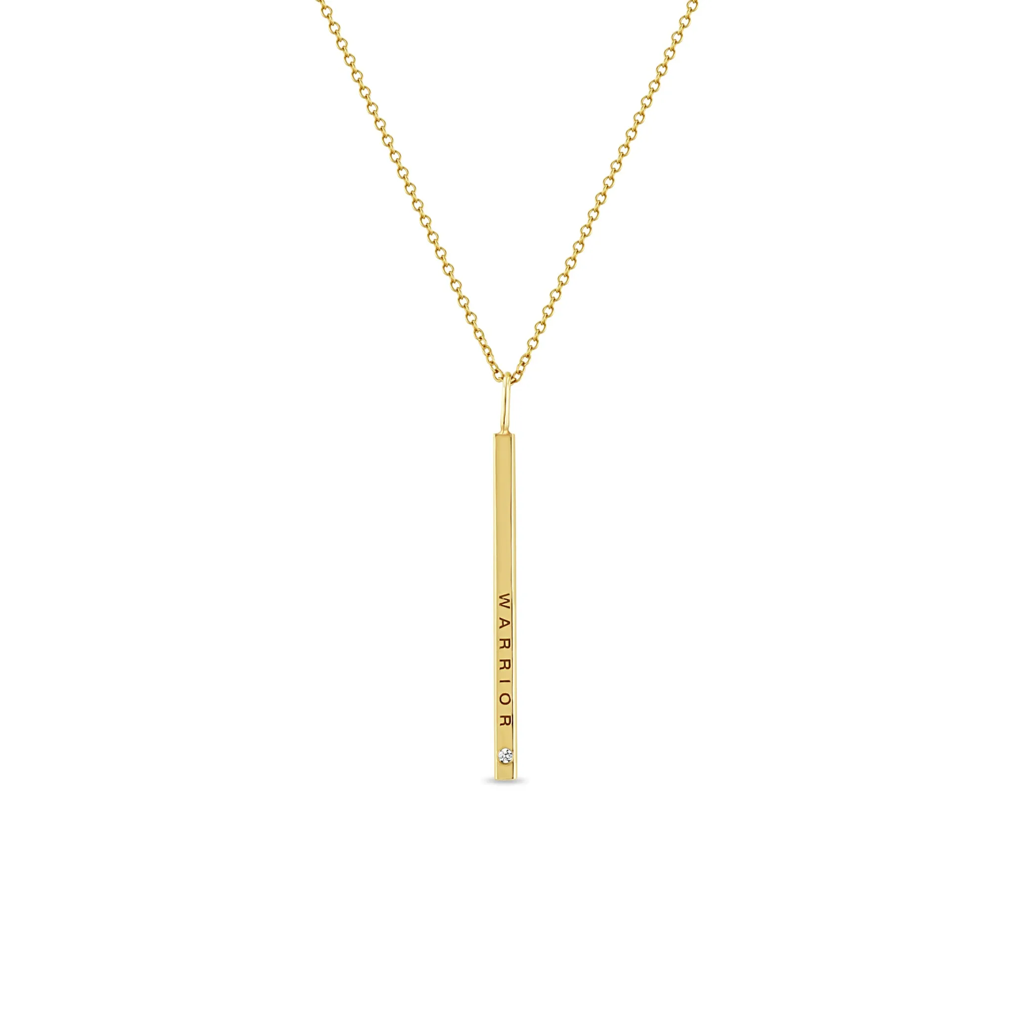 14k Thin Vertical ID Bar with Diamond Pendant Necklace