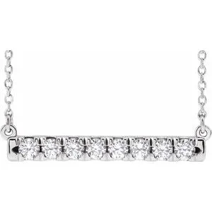 14K White 1/2 CTW Natural Diamond French-Set Bar 18" Necklace
