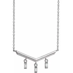 14K White 1/8 CTW Diamond V Bar 18" Necklace