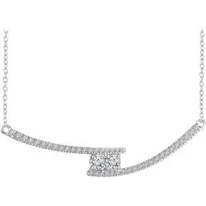 14K White  3/8 CTW Diamond Two-Stone Bar 16-18" Necklace