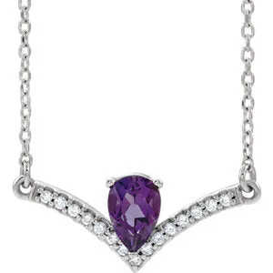 14K White Amethyst & .08 CTW Diamond 16" Necklace