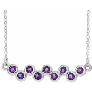 14K White Amethyst Bezel-Set Bar 16-18" Necklace