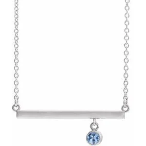 14K White Aquamarine Bezel-Set 18" Bar Necklace