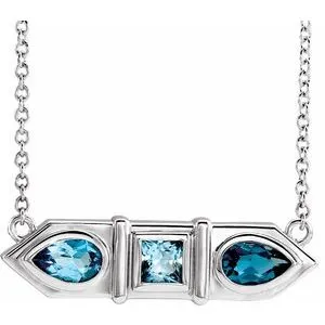 14K White Blue Multi-Gemstone Geometric Bar 18" Necklace