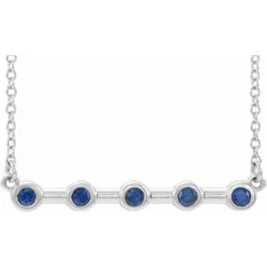 14K White Blue Sapphire Bezel-Set 16" Bar Necklace