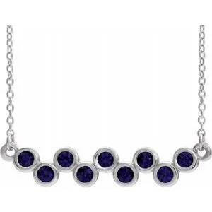 14K White Blue Sapphire Bezel-Set Bar 16-18" Necklace