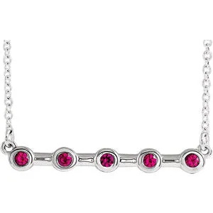 14K White Chatham® Created Ruby Bezel-Set Bar 16" Necklace