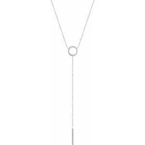 14K White Circle & Bar "Y" 16-18" Necklace