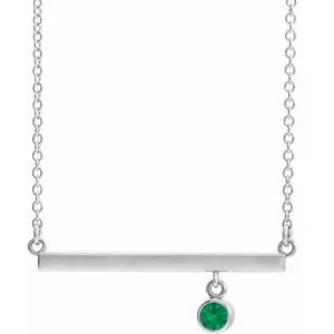 14K White Emerald Bezel-Set 16" Bar Necklace