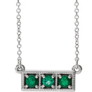 14K White Emerald Three-Stone Granulated Bar 16-18" Necklace