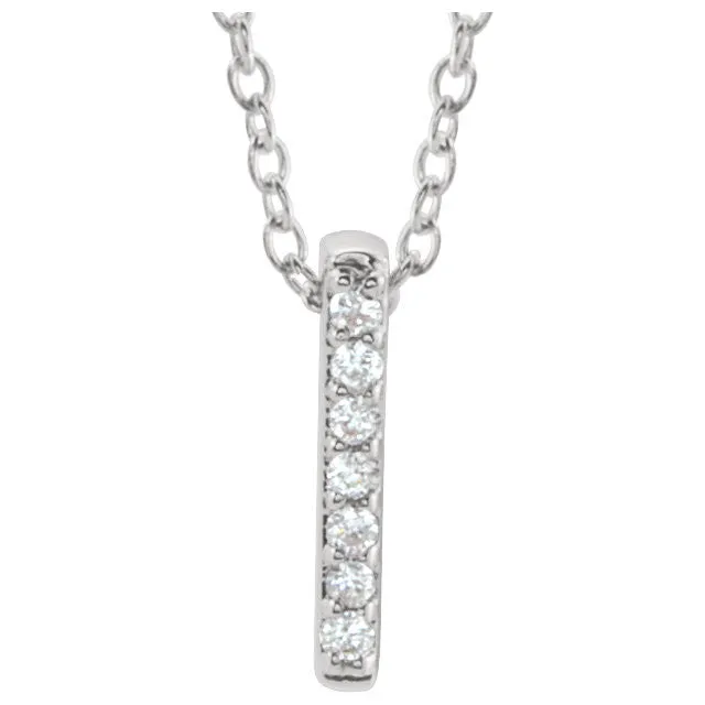 14k White Gold .05 CTW Diamond Bar 16-18" Necklace