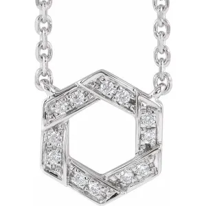 14K White Gold .06 CTW Natural Diamond Geometric 16-18" Necklace