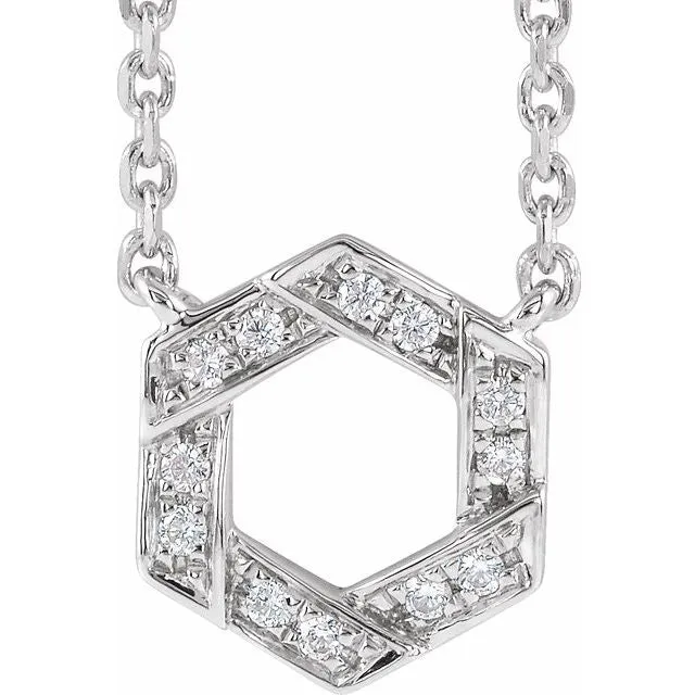 14K White Gold .06 CTW Natural Diamond Geometric 16-18" Necklace