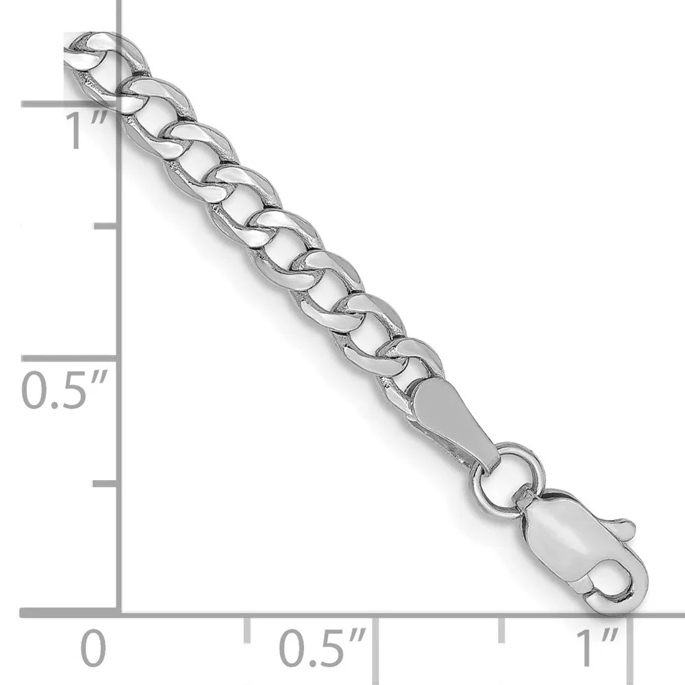 14K White Gold 10 inch 3.35mm Semi-Solid Curb with Lobster Clasp Anklet