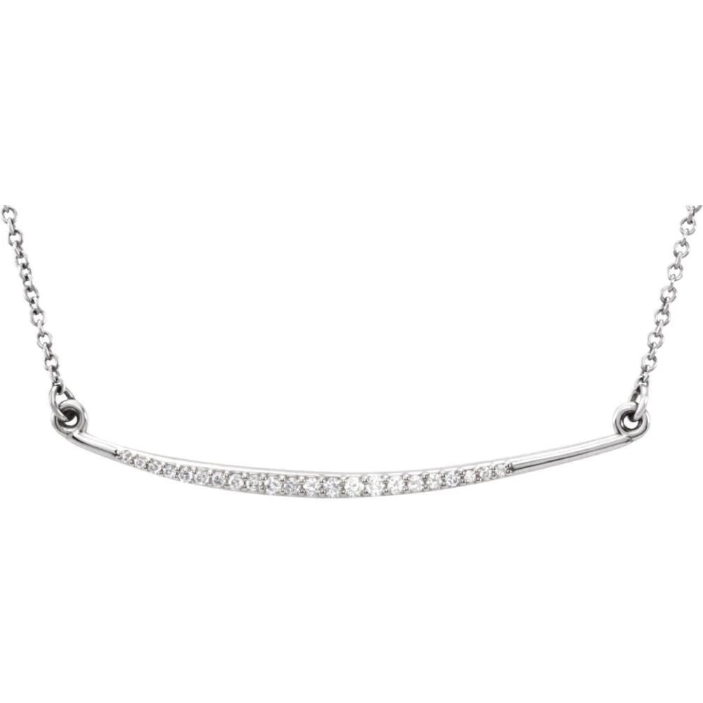 14k White Gold 1/8 CTW Diamond Curved Bar 16" Necklace