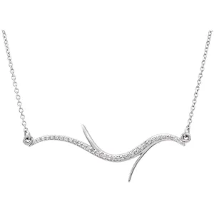 14k White Gold 1/8 CTW Diamond Freeform Bar 18" Necklace