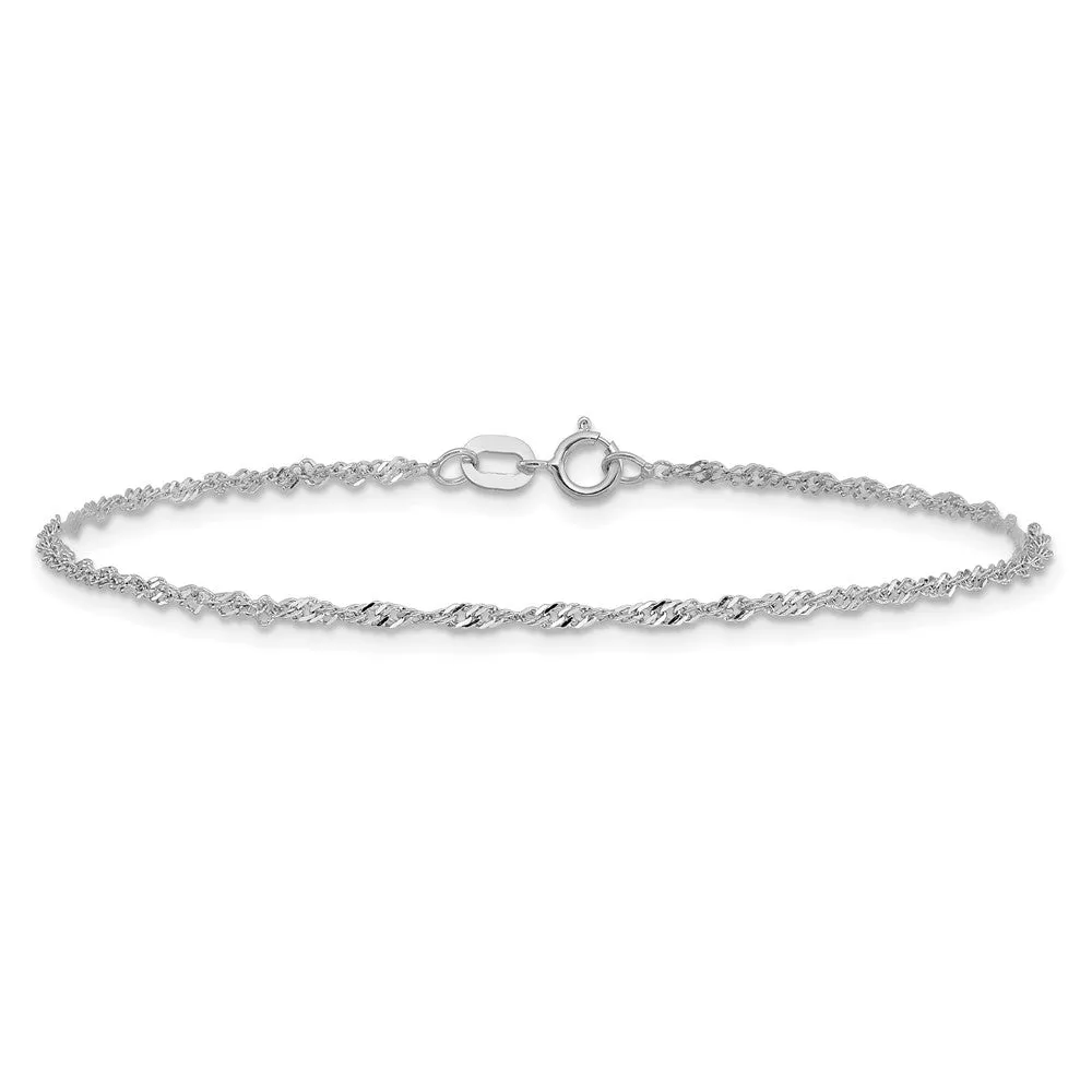 14K White Gold 9 inch 1.4mm Singapore with Spring Ring Clasp Anklet