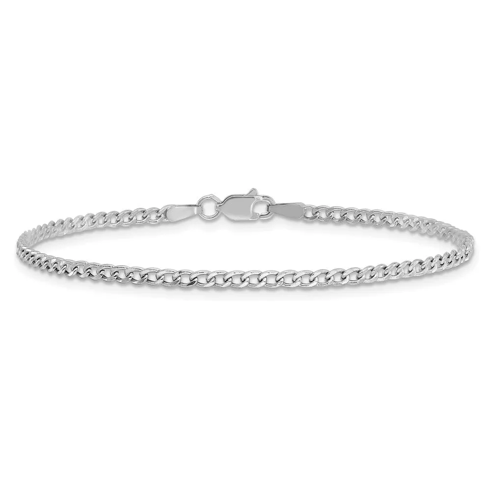 14K White Gold 9 inch 2.5mm Semi-Solid Curb with Lobster Clasp Anklet