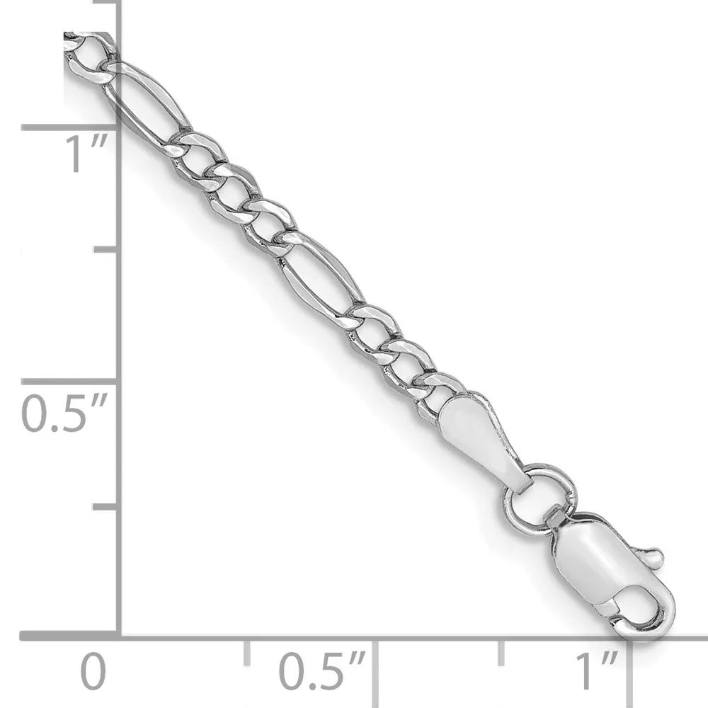 14K White Gold 9 inch 2.5mm Semi-Solid Figaro with Lobster Clasp Chain
