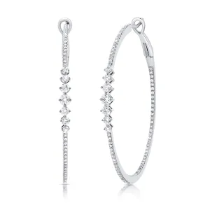 14K White Gold Diamond Graduating Inside Out Hoop Earrings