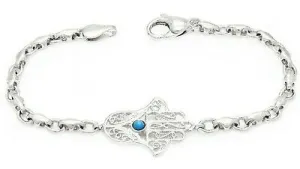 14k White Gold Hamsa Hand of Fatima Charm Bracelet with Turquoise 8.5" 11.5g