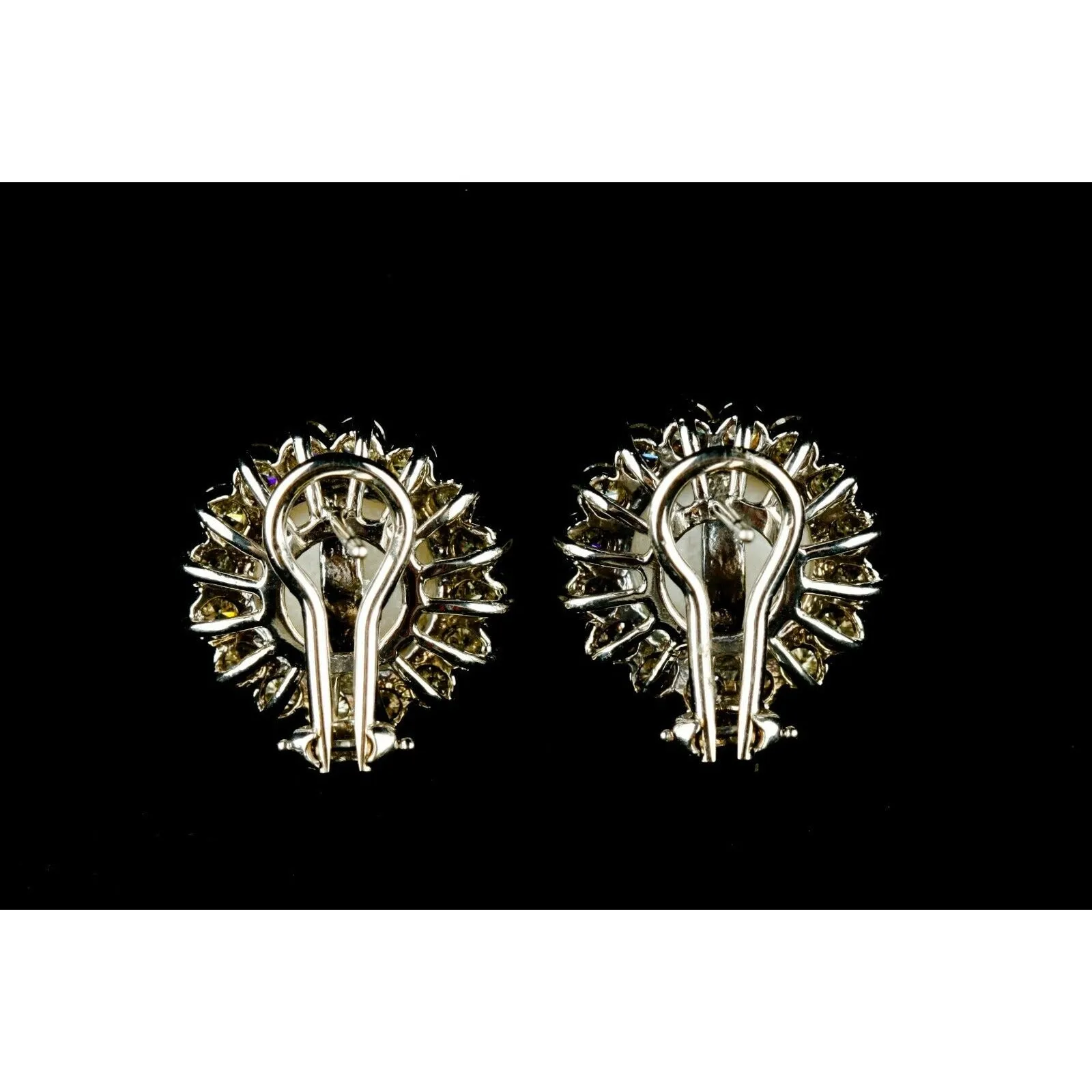 14k White Gold South Sea Cultured Pearl Earring Studs w/ Diamond Bezel & Cert