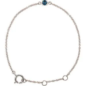 14K White Imitation Blue Zircon Youth Birthstone 4 1/2-5 1/2" Bracelet