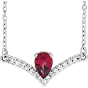 14K White Mozambique Garnet & .08 CTW Diamond 18" Necklace