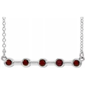 14K White Mozambique Garnet Bezel-Set Bar 16" Necklace
