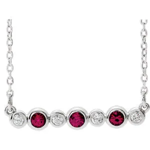 14K White Ruby & .08 CTW Diamond Bezel-Set Bar 16-18" Necklace